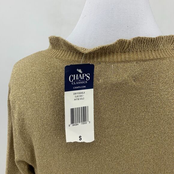 Chaps Metallic Shimmer Sweater Womens Ruffle V Neck 3/4 Sleeve Pullover Blouson - Picture 6 of 10